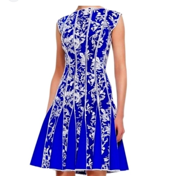 TADASHI SHOJI Blue Floral Embroidered A-Line Dress - Picture 2 of 15